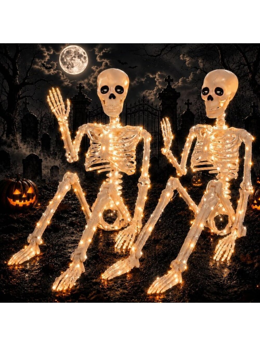 2 Pack 36" Light Up Halloween Skeleton Decor - Spooky Indoor & Outdoor Props